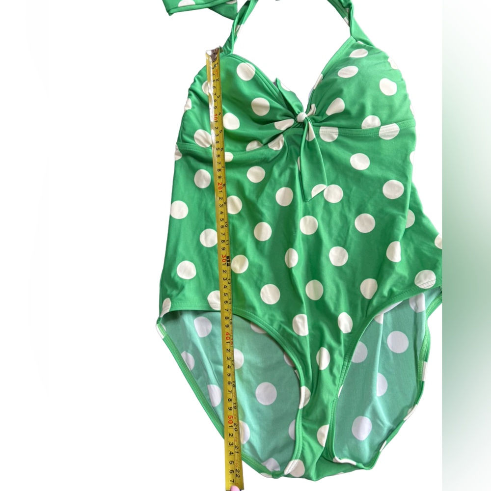 Boden One Piece Green White Polka Dot Swimsuit halter - Picture 5 of 7